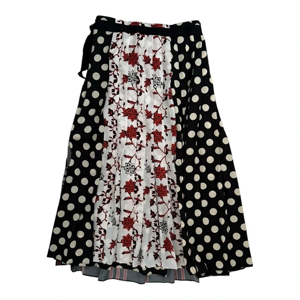 Zara Multicolored Patterned Midi Skirt Pleated Sz XS Wrap Belted Polka Dot Plaid - Picture 3 of 7